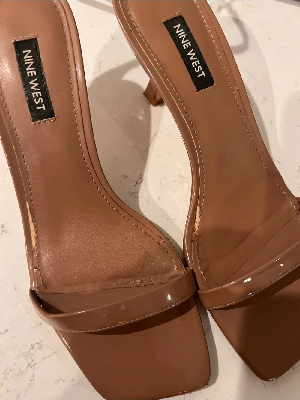 Nine West Tan Leather Square-Toe Slingback Heels